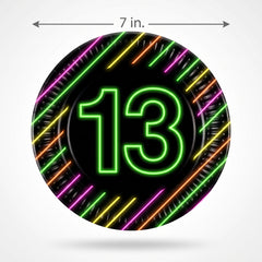 Neon Light 13th Birthday 7" Round Paper Plates