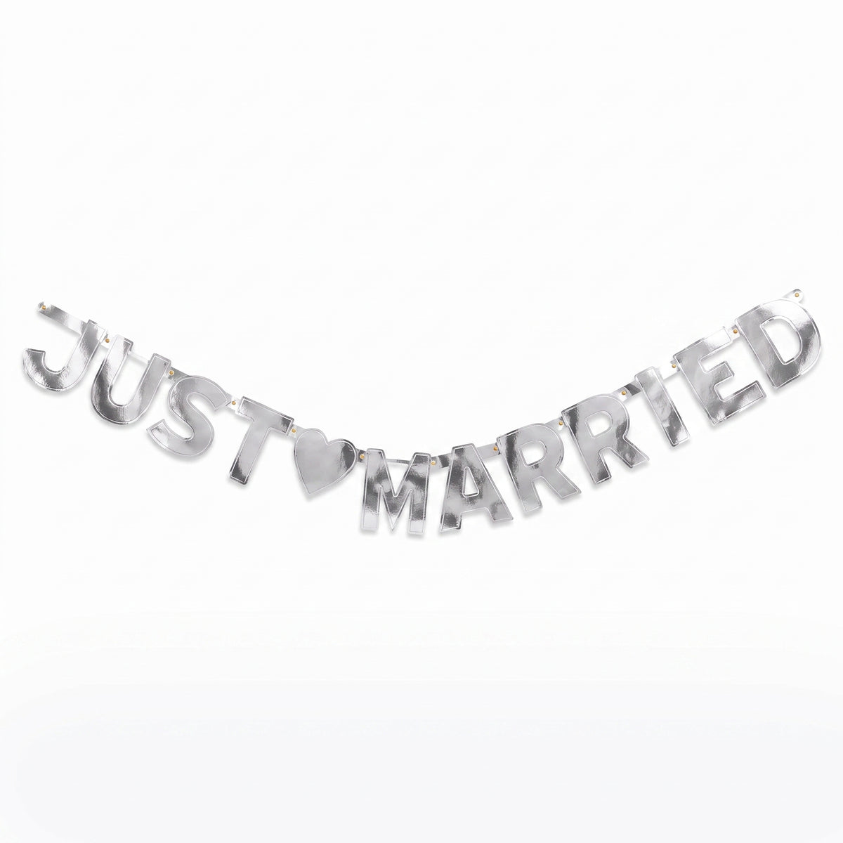 Elegant Silver "Just Married" Letter Banner with Heart Cutout