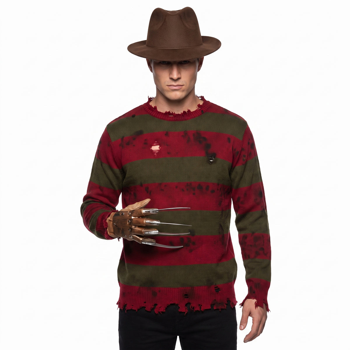 Freddy Krueger Halloween Sweater - Red/Green Striped Adult L/XL - Adult L/XL