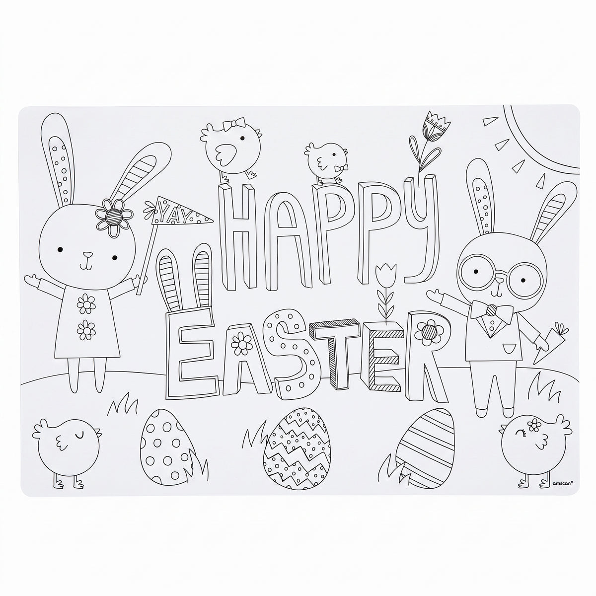 "Happy Easter" Kids Coloring Placemats - 24 Pack