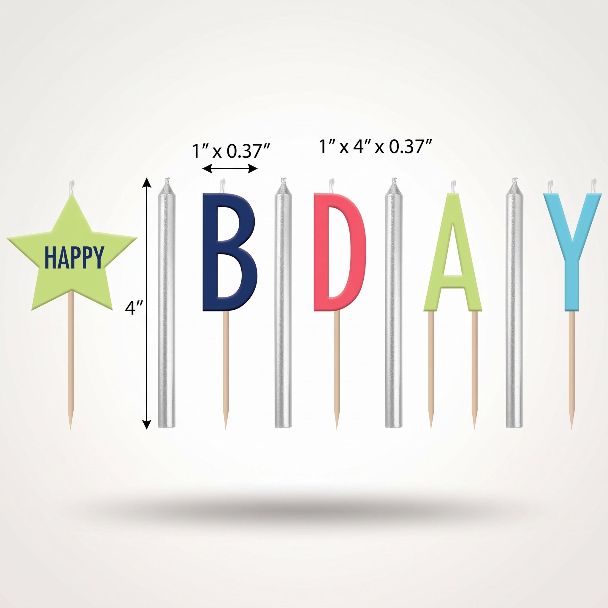 Modern Happy Bday Pick Candle Set, 9-Pack