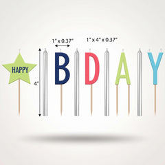 Modern Happy Bday Pick Candle Set, 9-Pack
