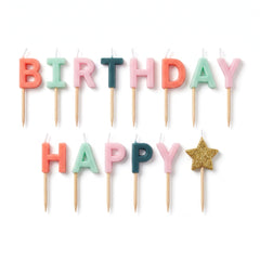 Pastel "Happy Birthday" Letter Candle Set with Glitter Star