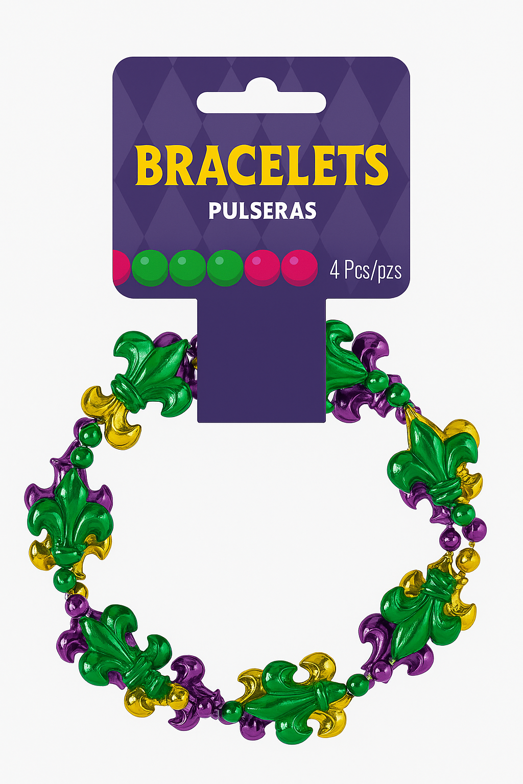 Fleur-de-Lis Mardi Gras Bead Bracelets, 4-Pack