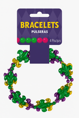 Fleur-de-Lis Mardi Gras Bead Bracelets, 4-Pack