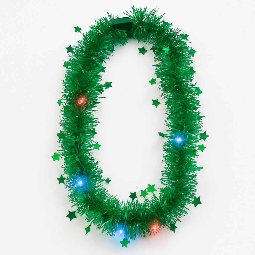 Light-Up Green Tinsel Christmas Necklace