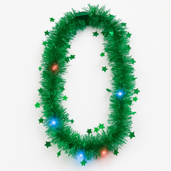 Light-Up Green Tinsel Christmas Necklace