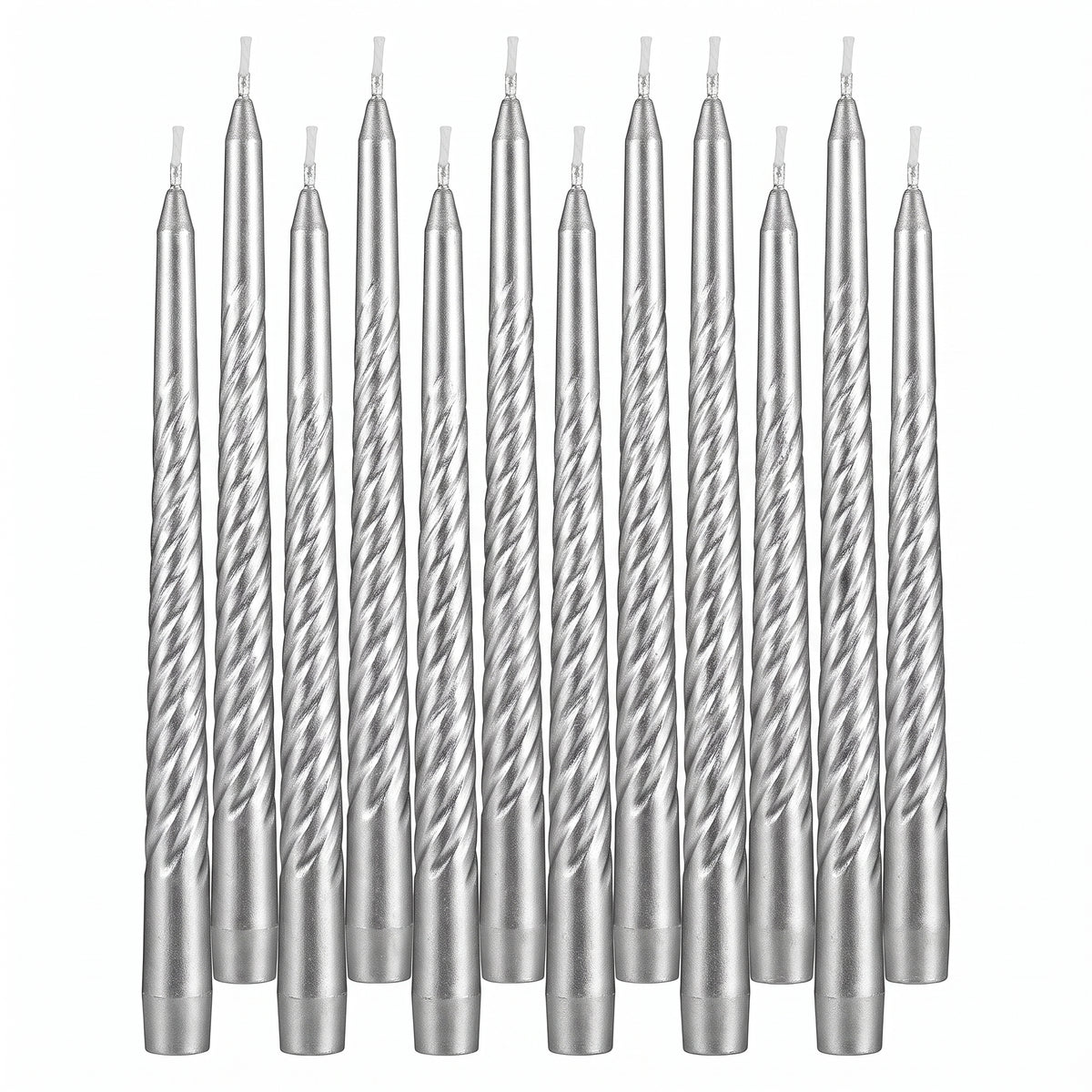 Silver Thin Taper Birthday Candles - 12 Pack