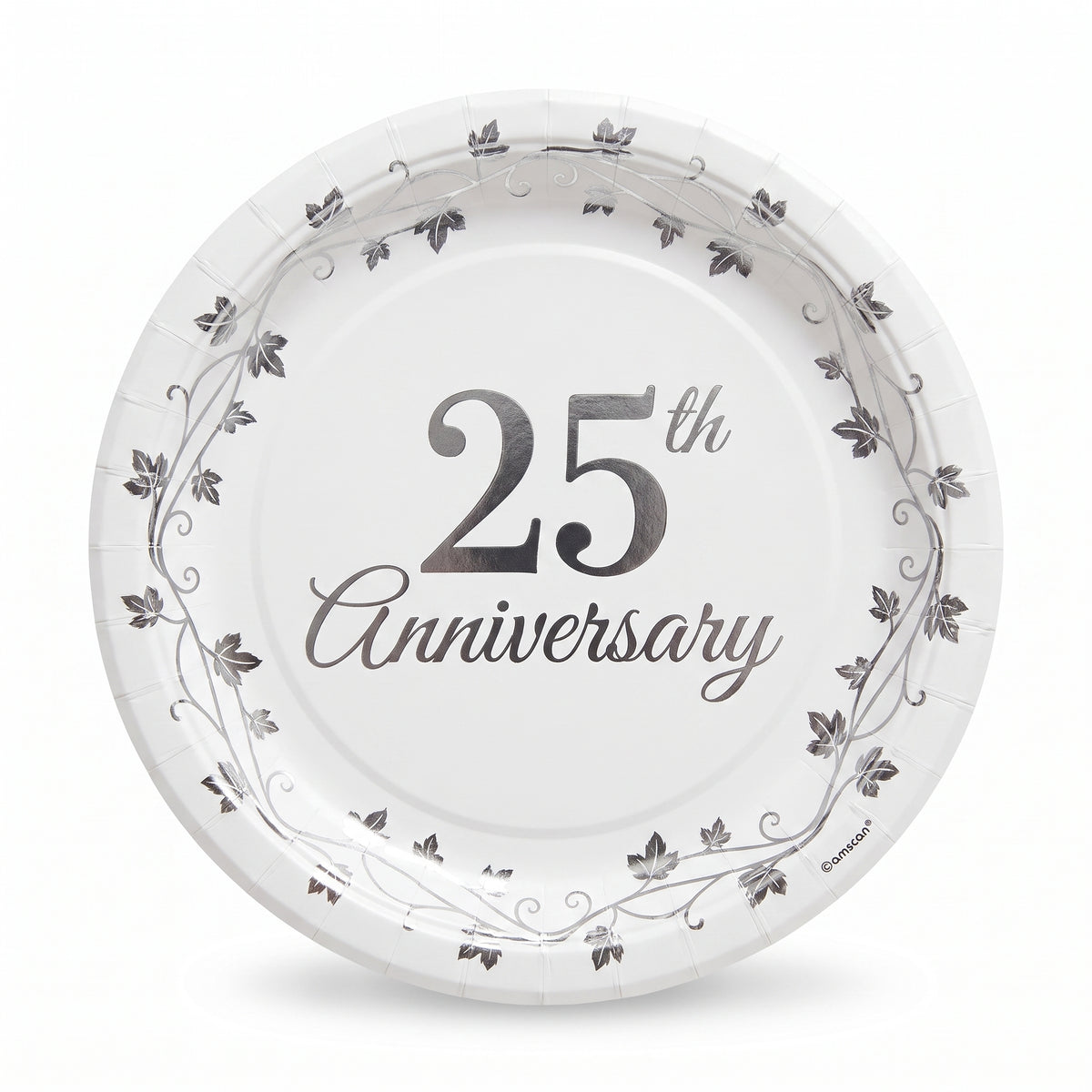 25th Anniversary Metallic Round Dinner Plates, 10.5-Inch, 8-Pack