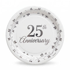 25th Anniversary Metallic Round Dinner Plates, 10.5-Inch, 8-Pack
