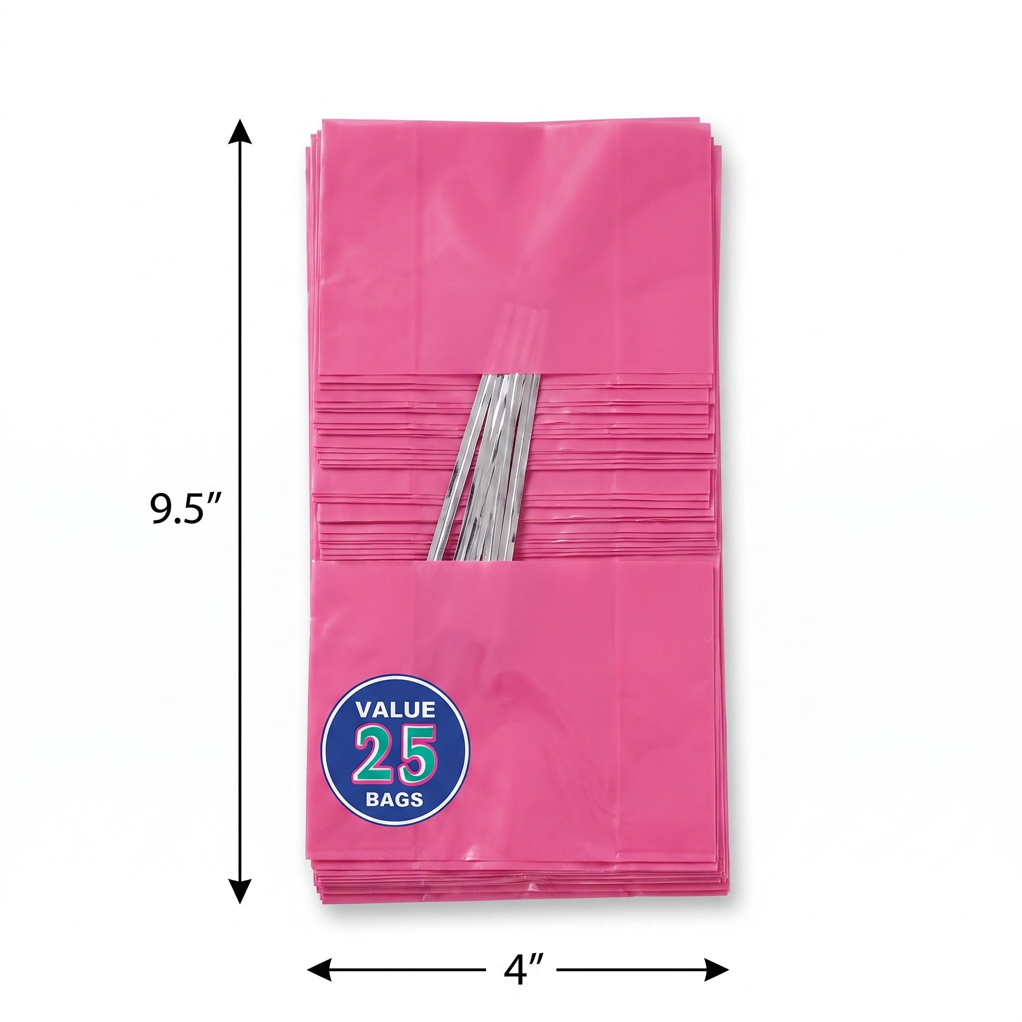 Bright Pink Small Party Treat Bags with Twist Ties, 25-Pack