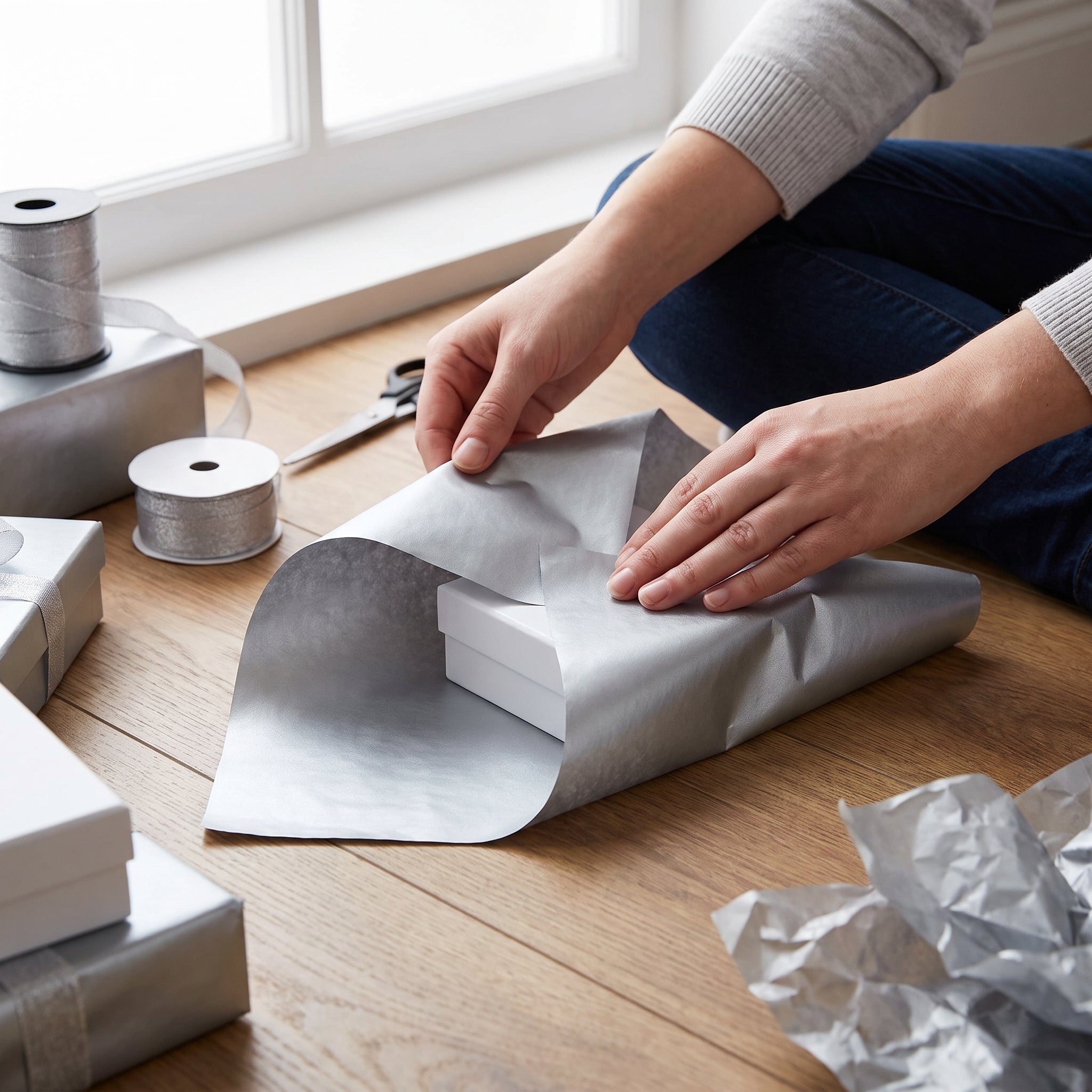 Metallic Silver Gift Wrapping Tissue Paper Pack