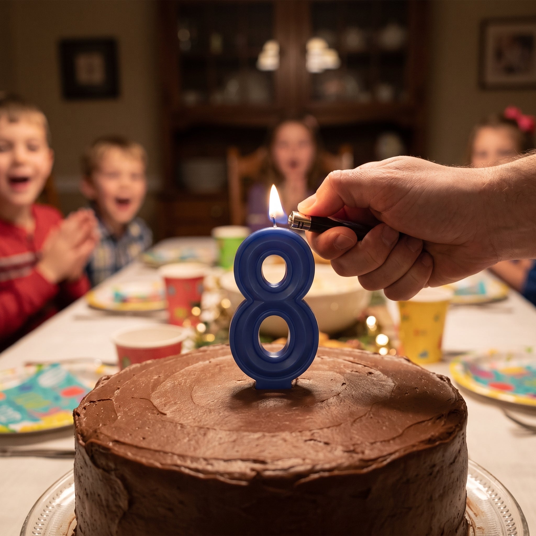 Elegant Dark Blue Number 8 Birthday Candle, 5.25-Inch