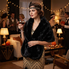 Elegant Black Faux Fur Stole Halloween Costume Accessory