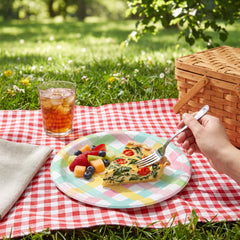 Spring Fun Pastel Plaid Round Paper Plates - 6.75-Inch, 50-Pack