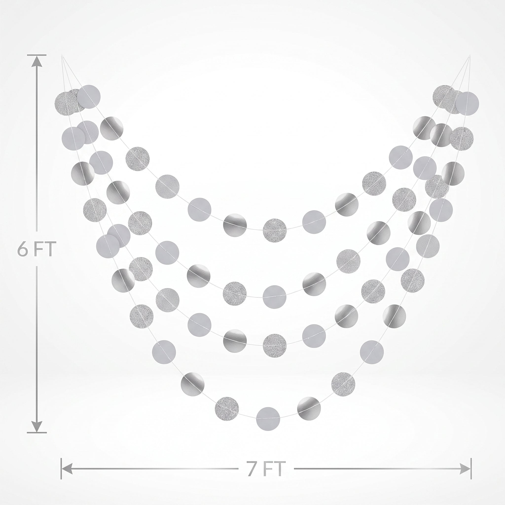 Silver Glitter Polka Dot String Decorations - 7" Length, 6 Pack