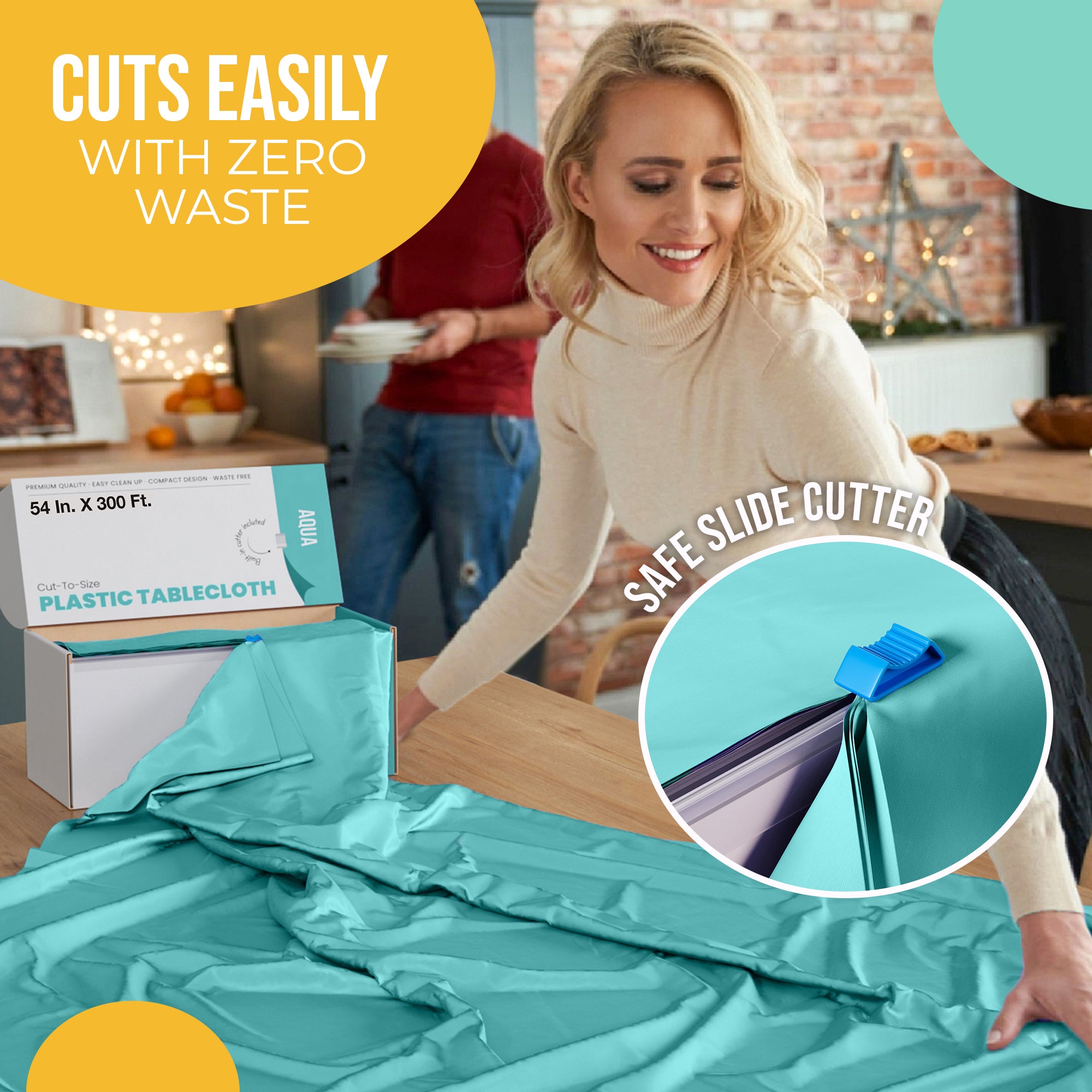 54 in. x 300 Ft. Cut To Size Table Roll  | Aqua | Case of 4