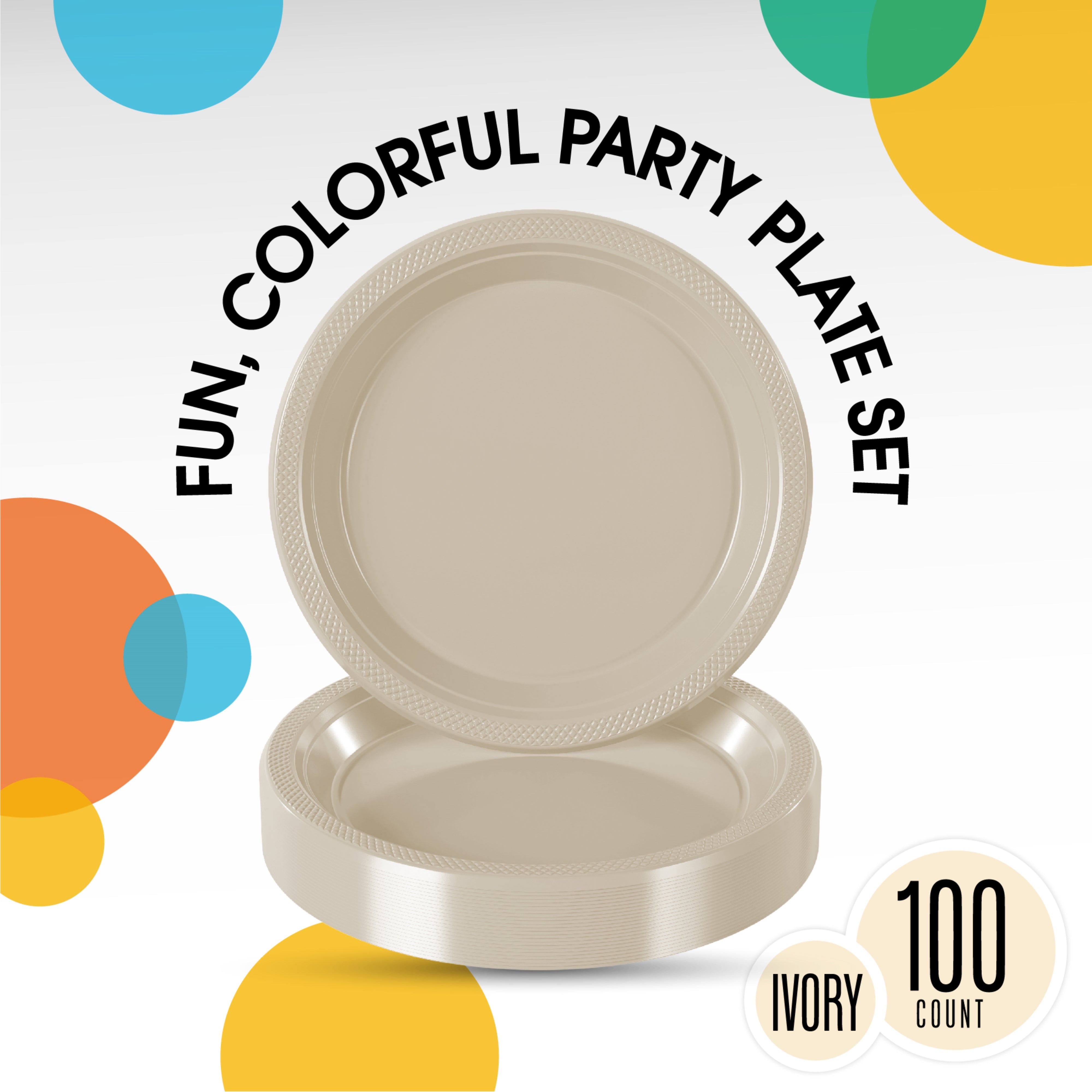 10 In. Ivory Plastic Plates | 100 Count