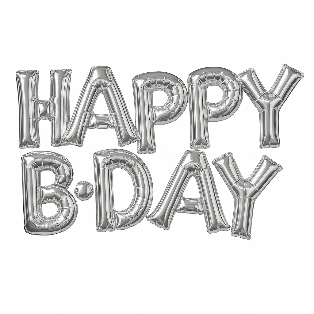 Silver Foil "Happy B-Day" Air-Filled Balloon Set
