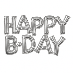 Silver Foil "Happy B-Day" Air-Filled Balloon Set