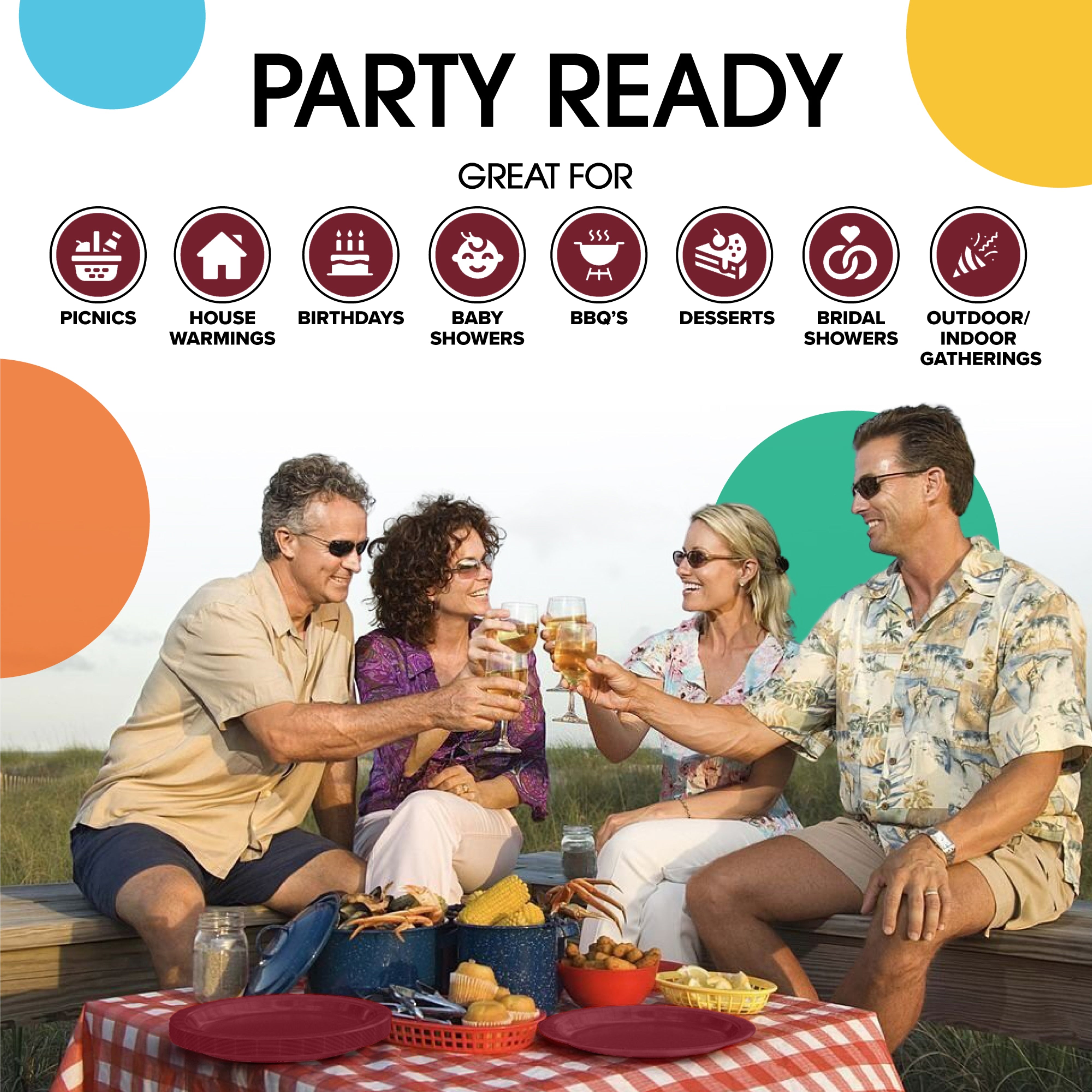 9 & 7 Inch. Burgundy Paper Plates Combo - 200 Pack (100 of each)