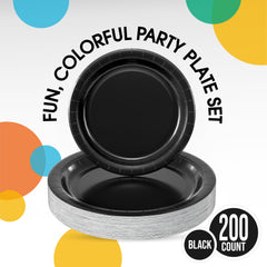 9 & 7 Inch. Black Paper Plates Combo - 200 Pack (100 of each)