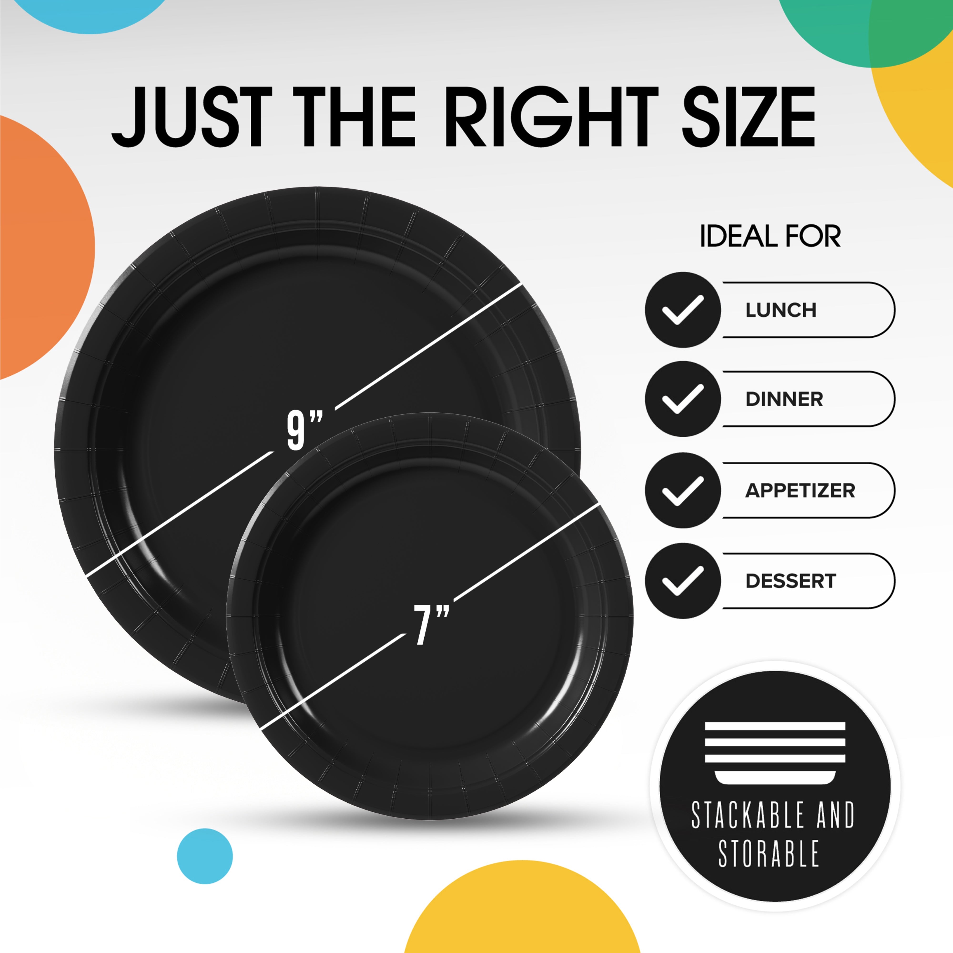 9 & 7 Inch. Black Paper Plates Combo - 200 Pack (100 of each)