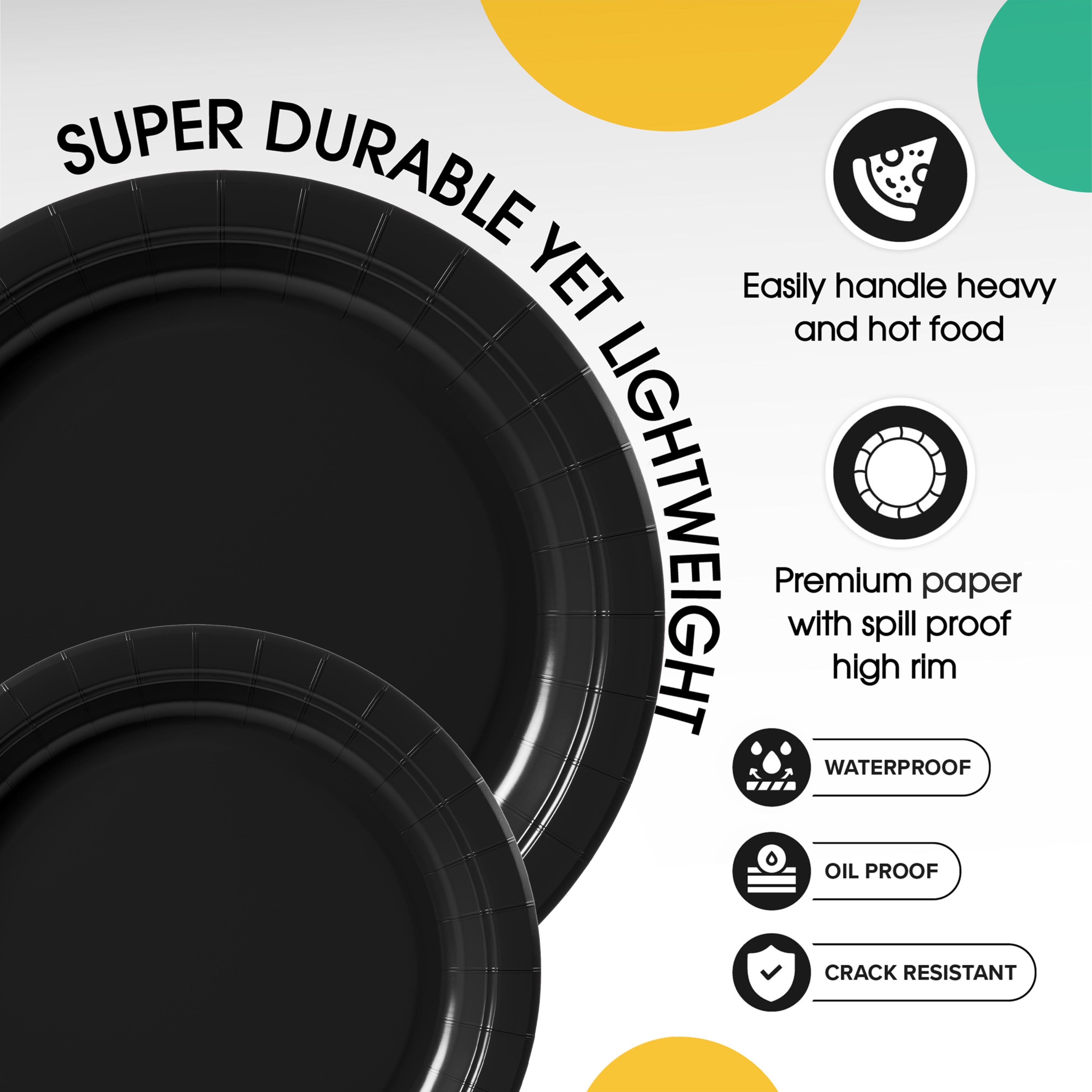 9 & 7 Inch. Black Paper Plates Combo - 200 Pack (100 of each)