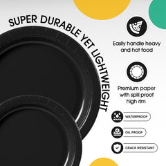 9 & 7 Inch. Black Paper Plates Combo - 200 Pack (100 of each)