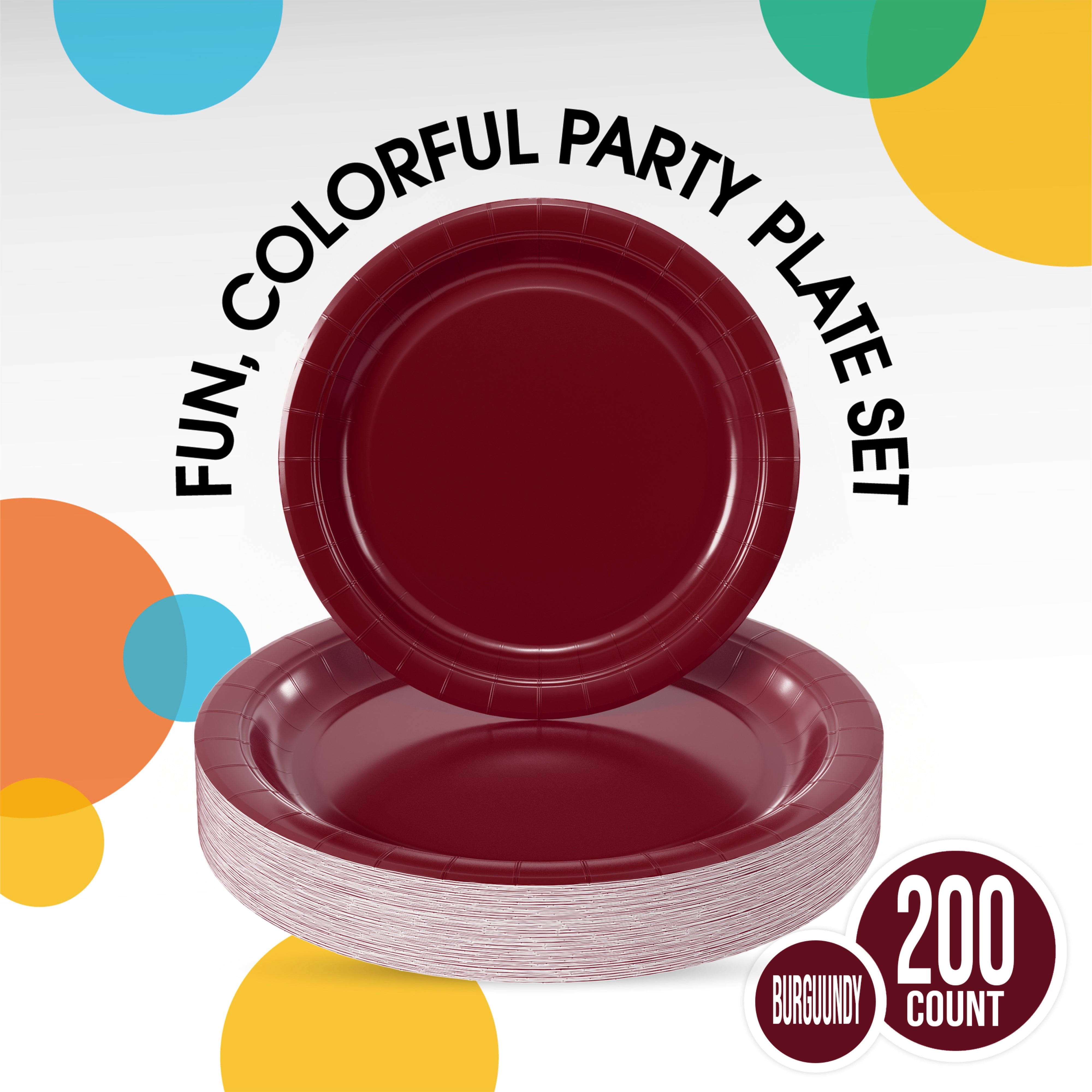 9 & 7 Inch. Burgundy Paper Plates Combo - 200 Pack (100 of each)