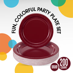 9 & 7 Inch. Burgundy Paper Plates Combo - 200 Pack (100 of each)