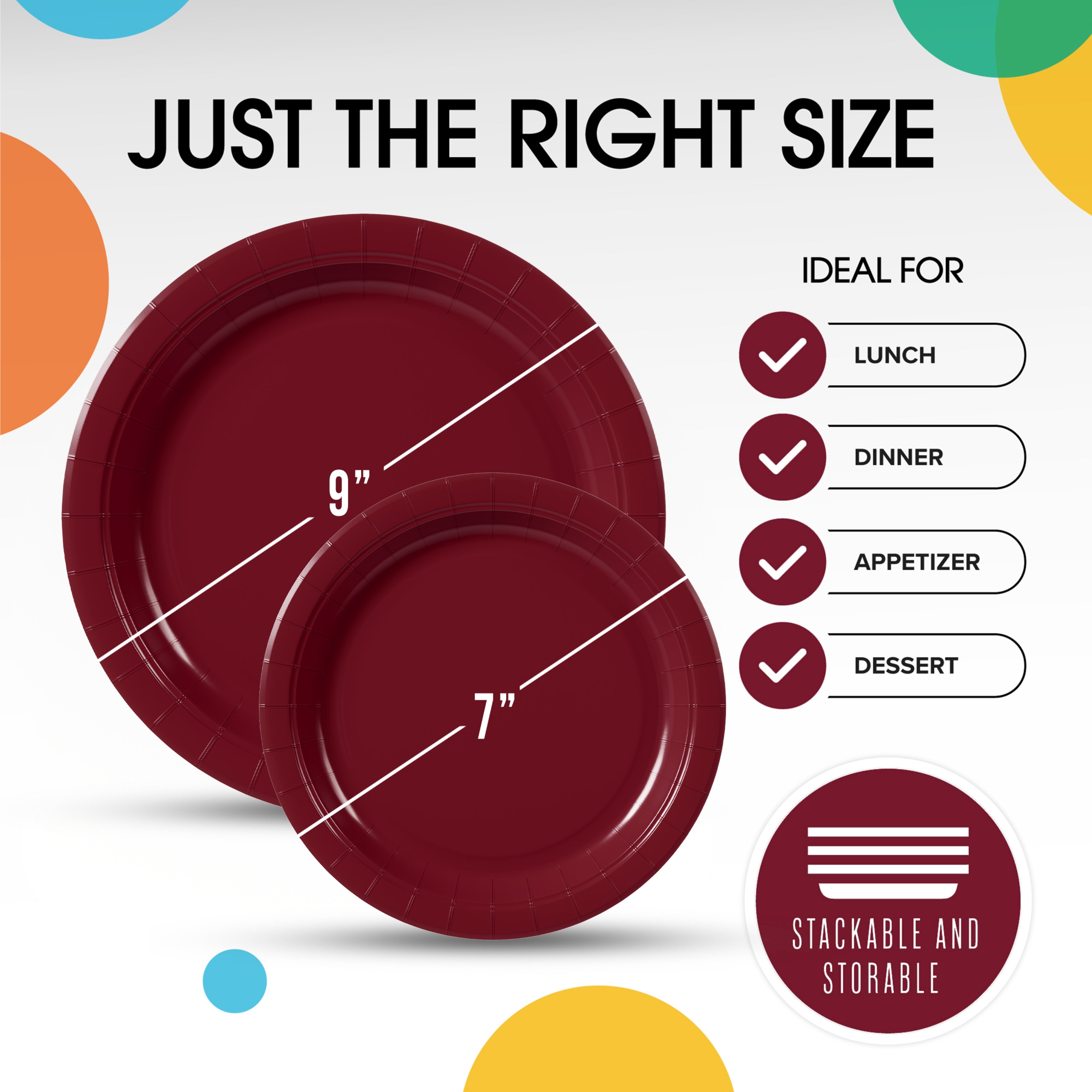 9 & 7 Inch. Burgundy Paper Plates Combo - 200 Pack (100 of each)