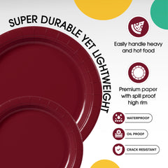 9 & 7 Inch. Burgundy Paper Plates Combo - 200 Pack (100 of each)