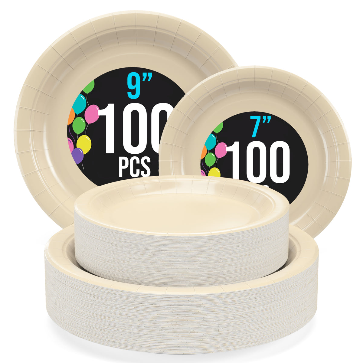 9 & 7 Inch. Ivory Paper Plates Combo - 200 Pack (100 of each)