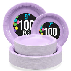 9 & 7 Inch. Lavender Paper Plates Combo - 200 Pack (100 of each)