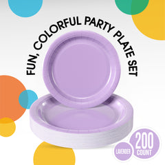 9 & 7 Inch. Lavender Paper Plates Combo - 200 Pack (100 of each)