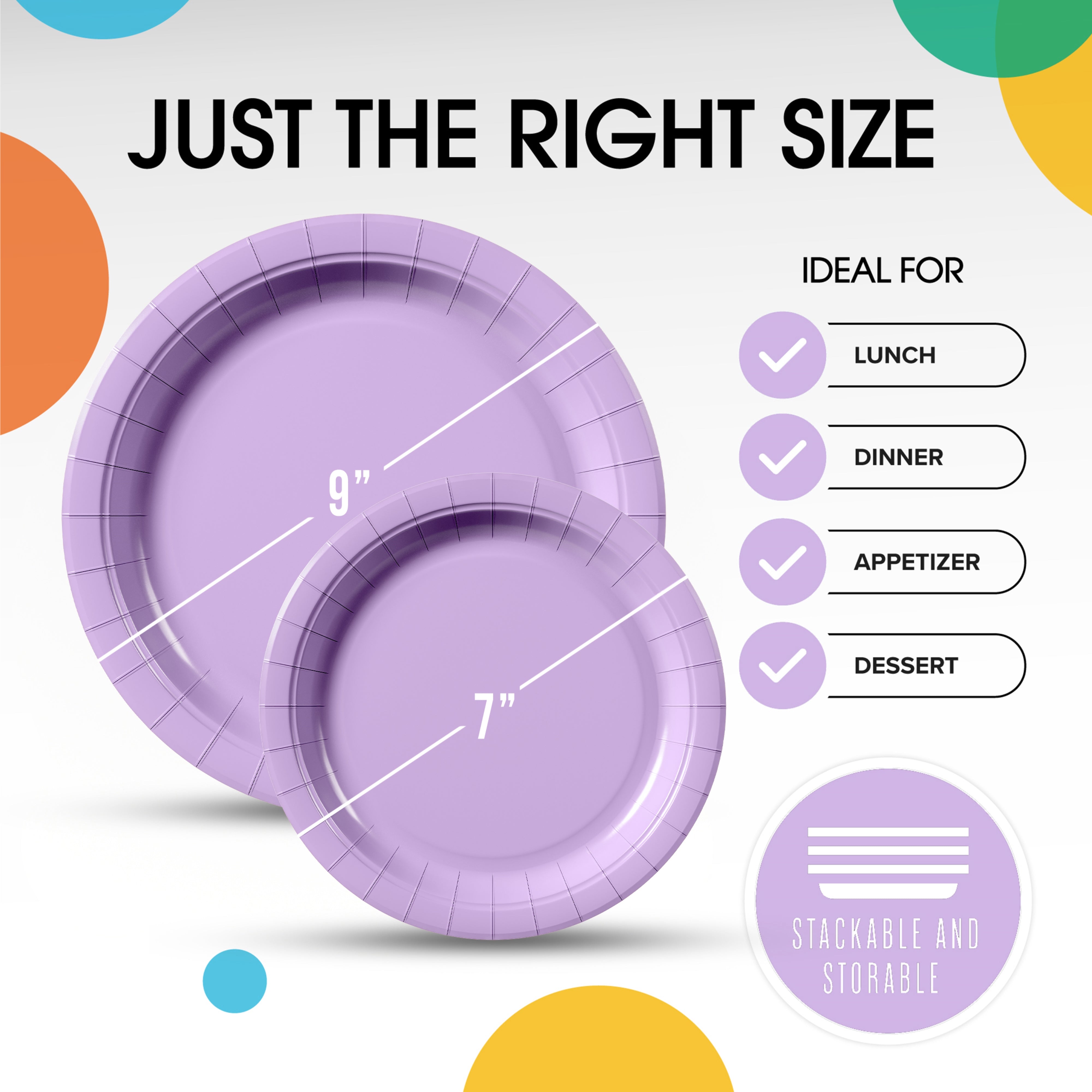 9 & 7 Inch. Lavender Paper Plates Combo - 200 Pack (100 of each)