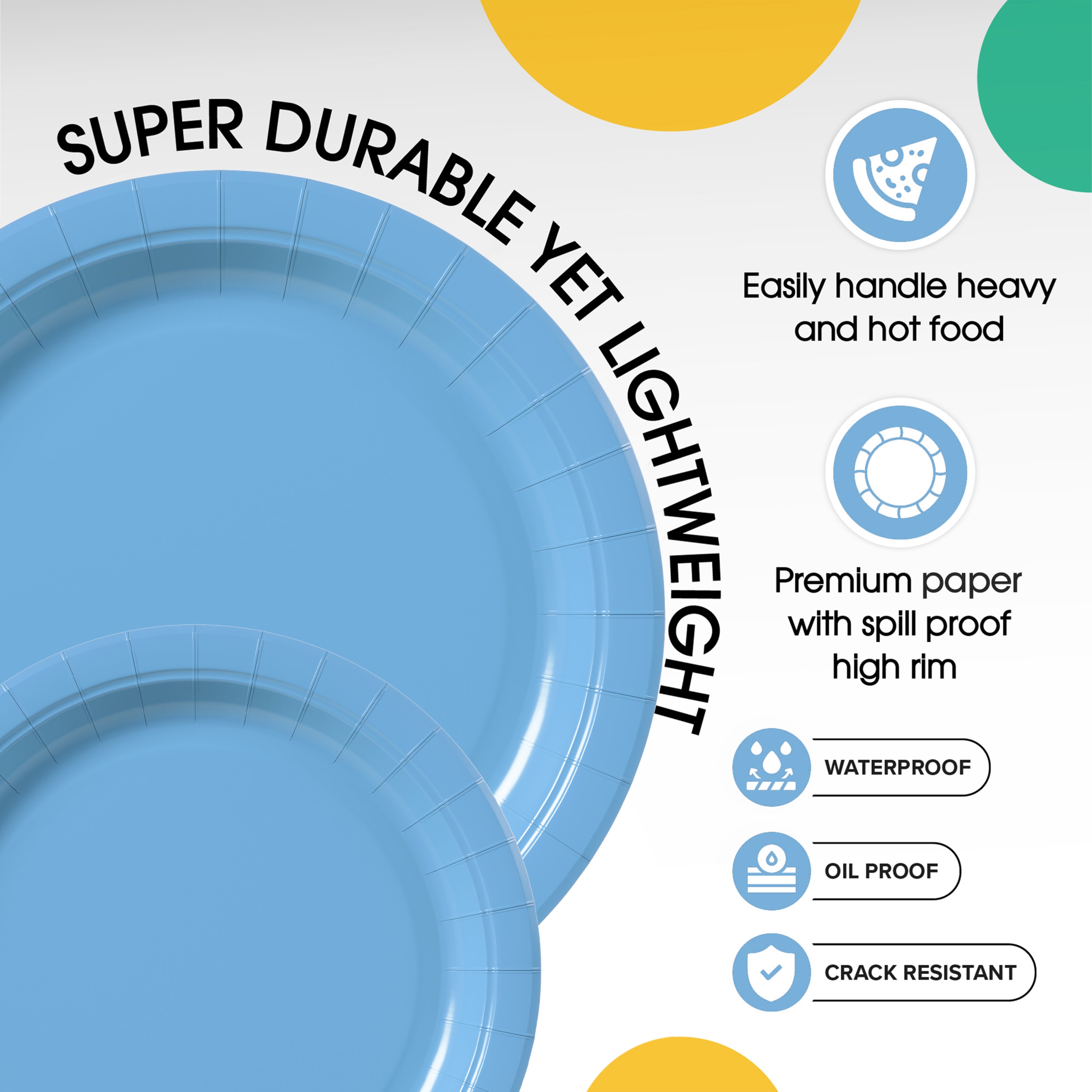 9 & 7 Inch. Light Blue Paper Plates Combo - 200 Pack (100 of each)