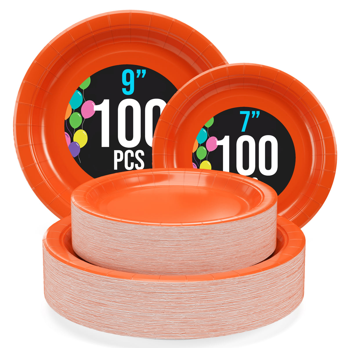 9 & 7 Inch. Orange Paper Plates Combo - 200 Pack (100 of each)