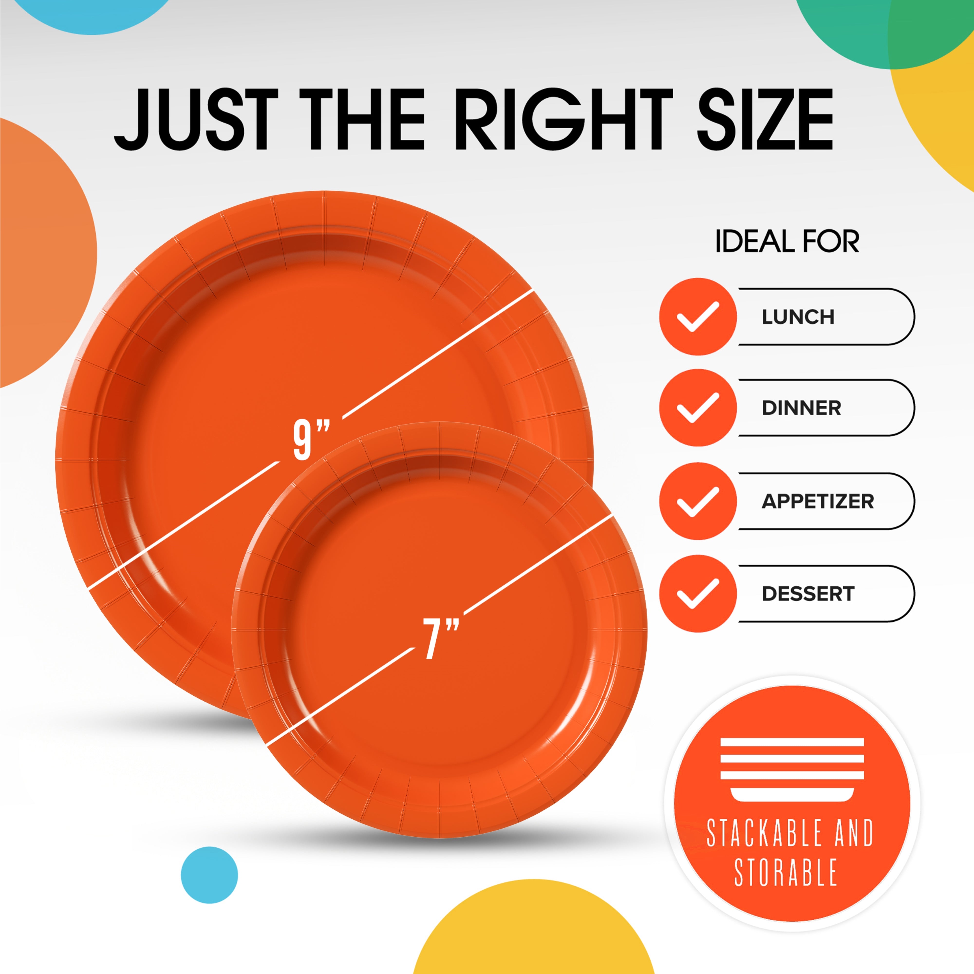 9 & 7 Inch. Orange Paper Plates Combo - 200 Pack (100 of each)