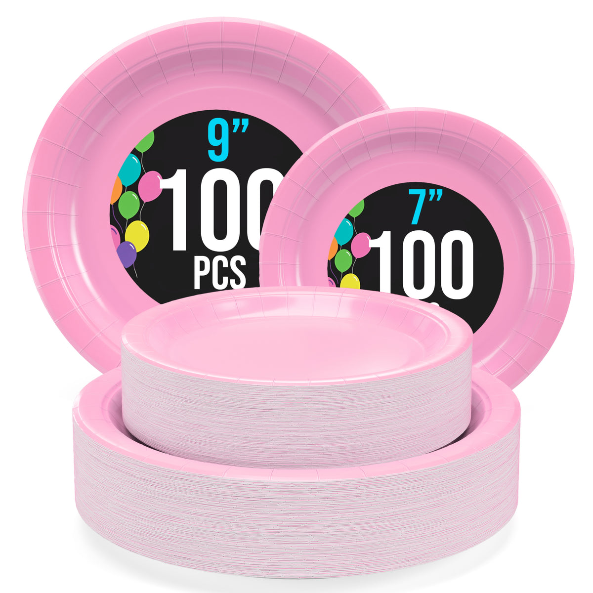 9 & 7 Inch. Pink Paper Plates Combo - 200 Pack (100 of each)