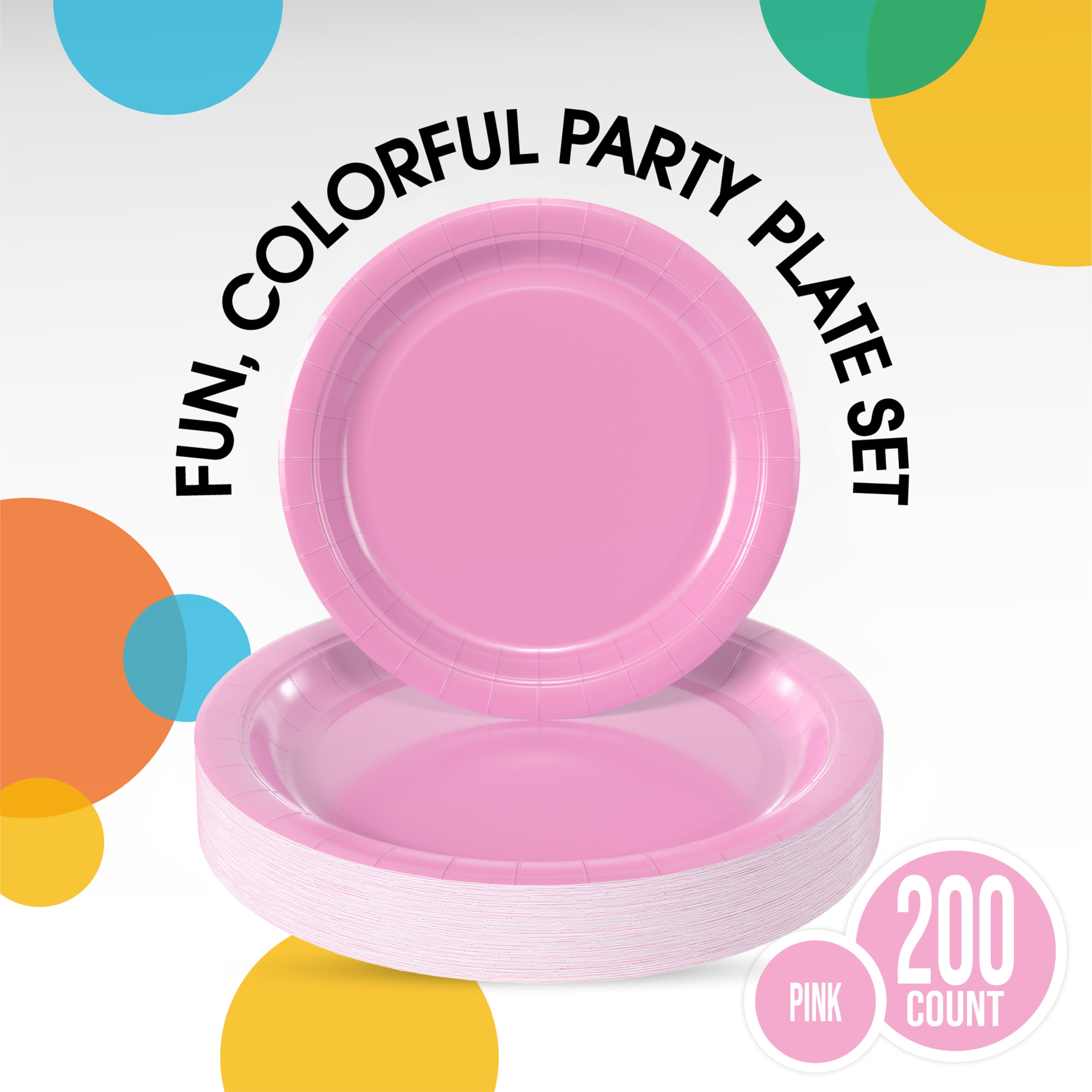 9 & 7 Inch. Pink Paper Plates Combo - 200 Pack (100 of each)