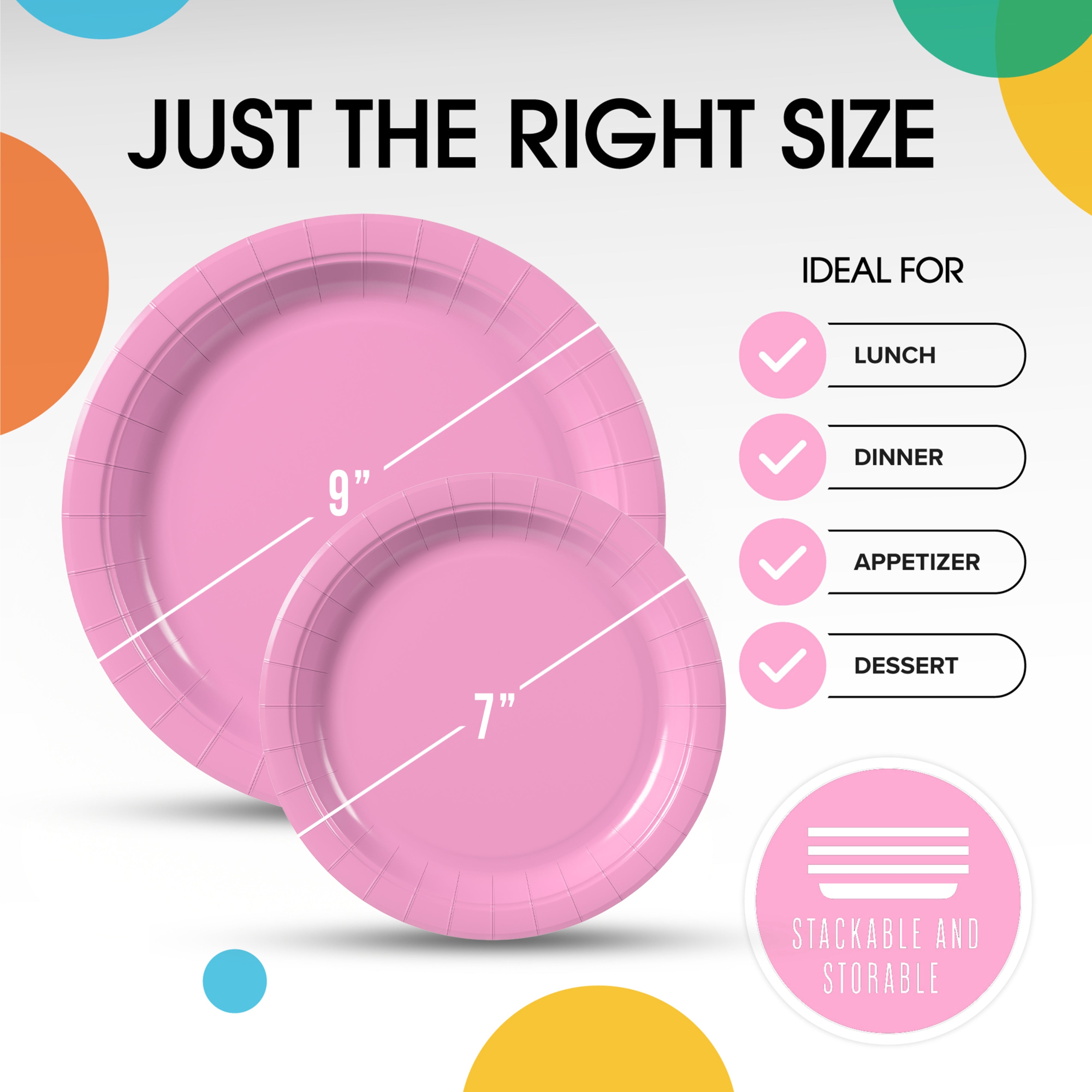 9 & 7 Inch. Pink Paper Plates Combo - 200 Pack (100 of each)