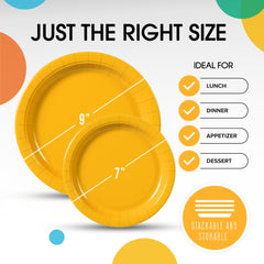 9 & 7 Inch. Yellow Paper Plates Combo - 200 Pack (100 of each)