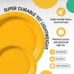 9 & 7 Inch. Yellow Paper Plates Combo - 200 Pack (100 of each)