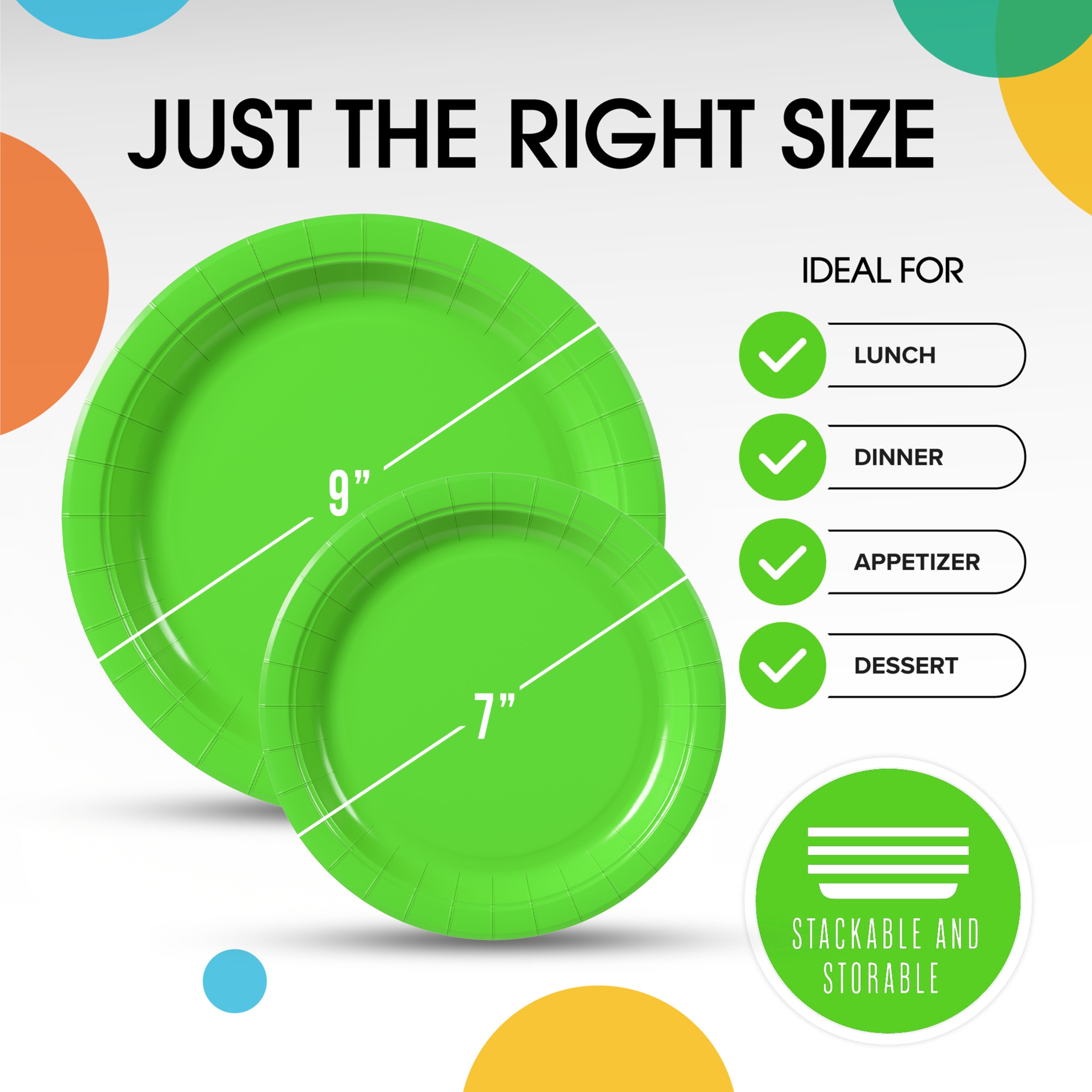 9 & 7 Inch. Lime Green Paper Plates Combo - 200 Pack (100 of each)