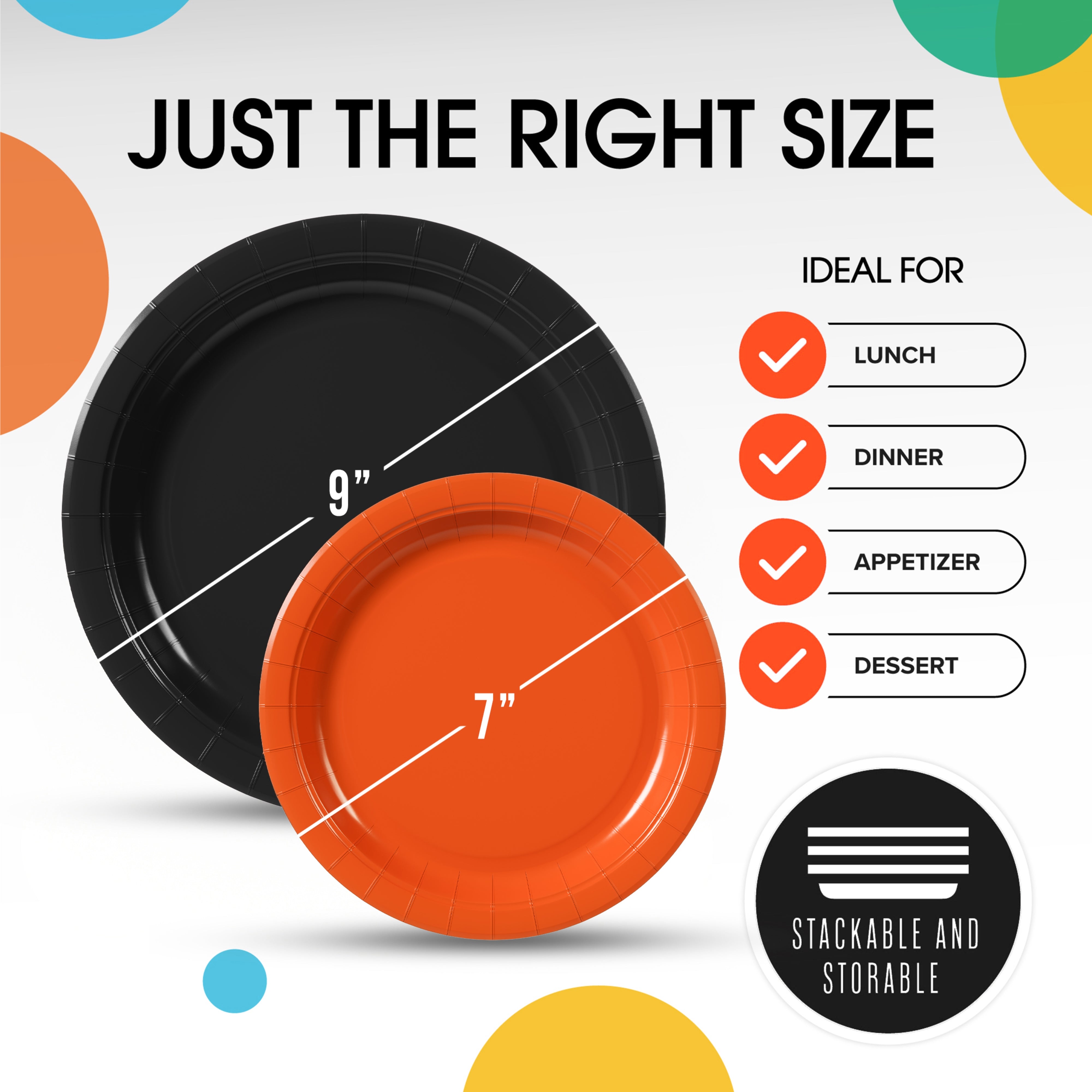 9 & 7 Inch.  Black and Orange Paper Plates Combo - 200 Pack (100 of each)