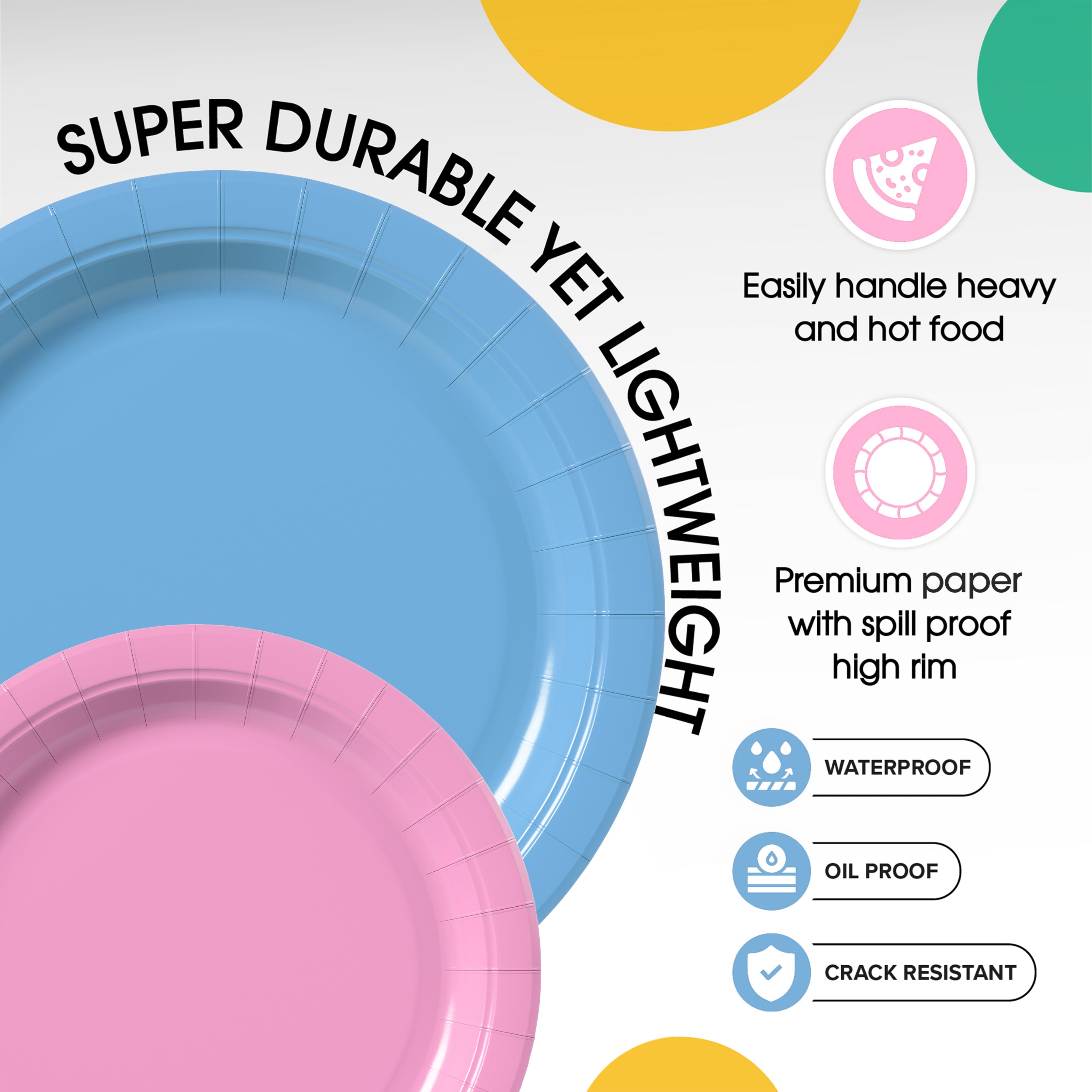 9 & 7 Inch.  Light Blue and Pink Paper Plates Combo - 200 Pack (100 of each)