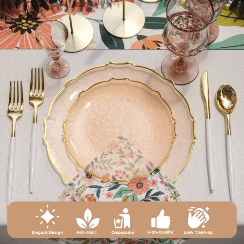 Rosé/Gold Petal Plates - Combo Pack 40/40 (Coral Peach)