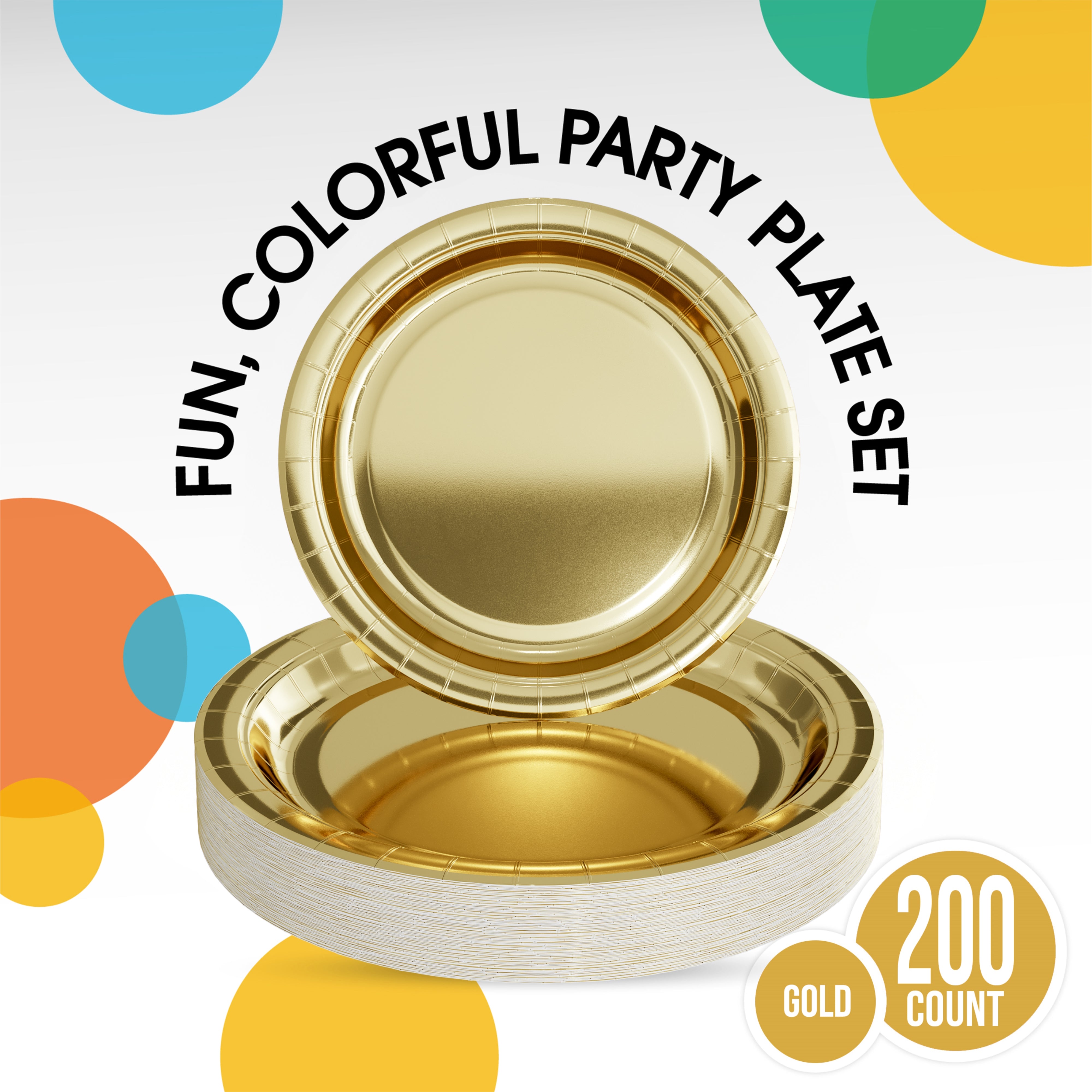9 & 7 Inch. Gold Paper Plates Combo - 200 Pack (100 of each)
